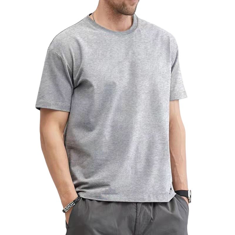 Camiseta monocromática com gola em O masculina, tops de algodão, roupas brancas, plus size, M a 5XL, verão