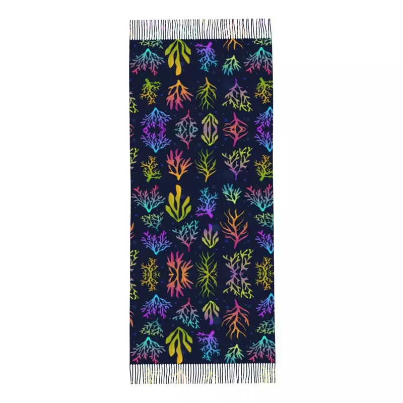 Психоделическая Коралловая Женская шаль из пашмины, шарф с бахромой, длинный большой