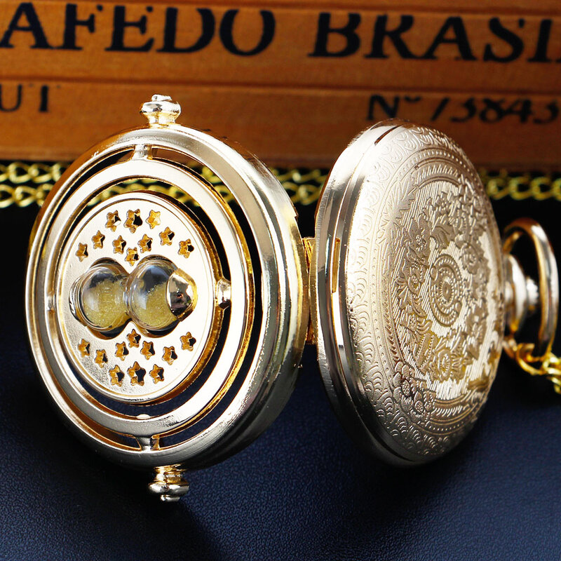 Reloj de bolsillo de cuarzo para hombre y mujer, pulsera con colgante de acero inoxidable, color dorado, diseño de esfera ahuecada, estilo clásico, a la moda, ideal para regalo, novedad