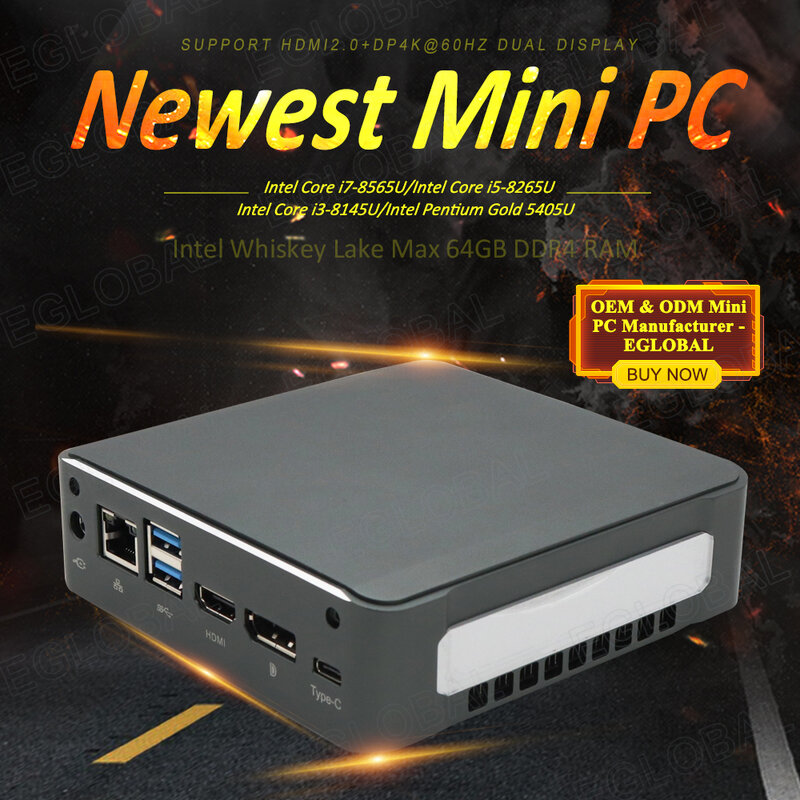 Eglobal คอมพิวเตอร์ขนาดเล็ก Windows10 Intel I7-10510U I5-10210U 2 * DDR4 M.2 Nuc Ultra Pocket PC Barebone คอมพิวเตอร์ประเภท C 4K 60Hz HDMI2.0 DP