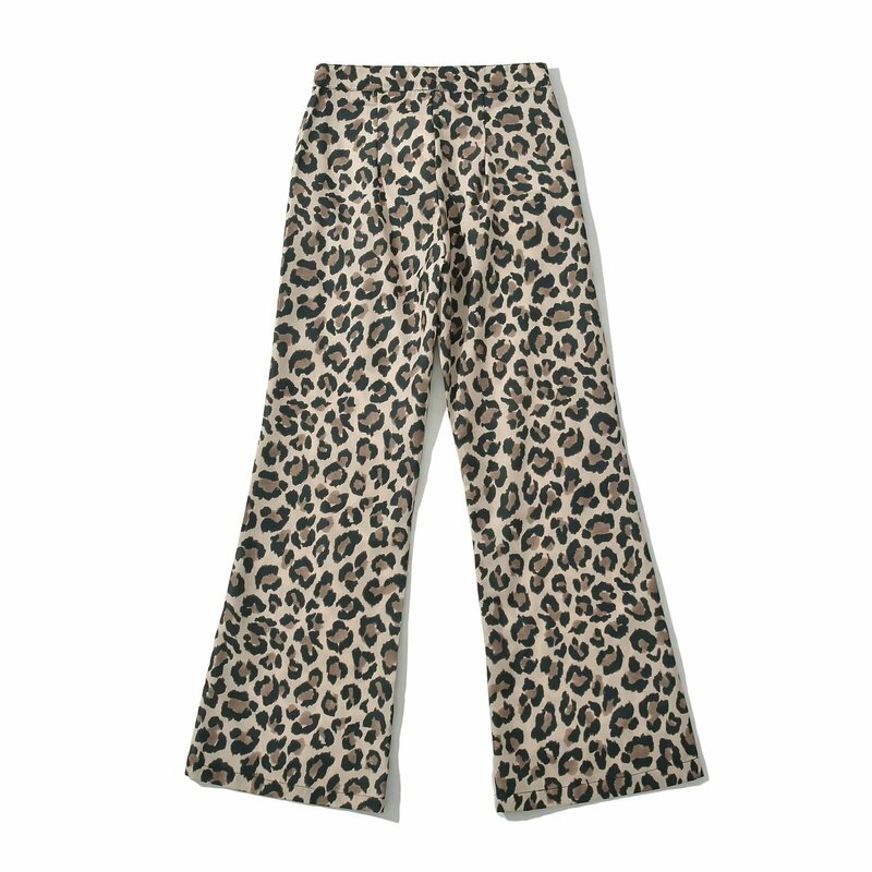 Calças leopardo de cintura alta para mulheres, calça casual folgada, harajuku retrô, reta, estilo coreano, quente, Y2K