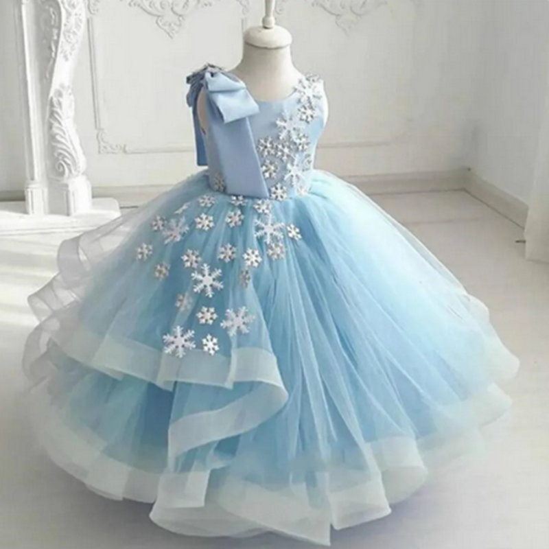 Geschwollene Prinzessin Kleid Tüll Mädchen Geburtstags kleid von der Schulter Kristall Blumen mädchen Kleid Kind Kleid Erstkommunion
