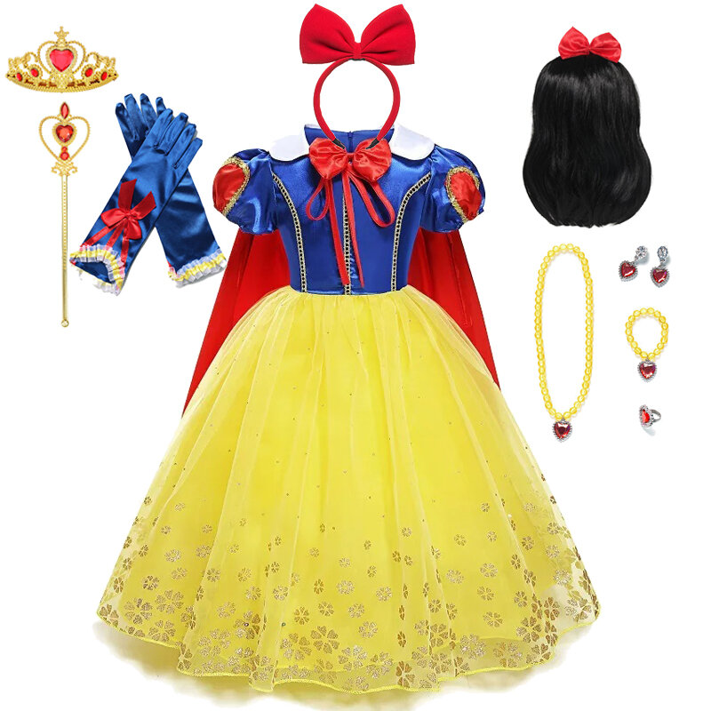 Disney Princess Dress for Girls, Snow White Cosplay Costume, Puff Sleeve, Kids Dress, Children Party, Birthday, Fancy Gown