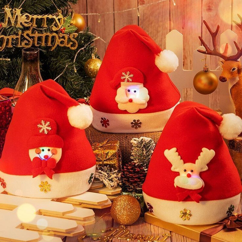 2022 메리 크리스마스 모자 새해 나비 다드 산타 클로스 레드 짧은 플러시 노엘 모자, 어린이 성인 크리스마스 선물 장식 모자