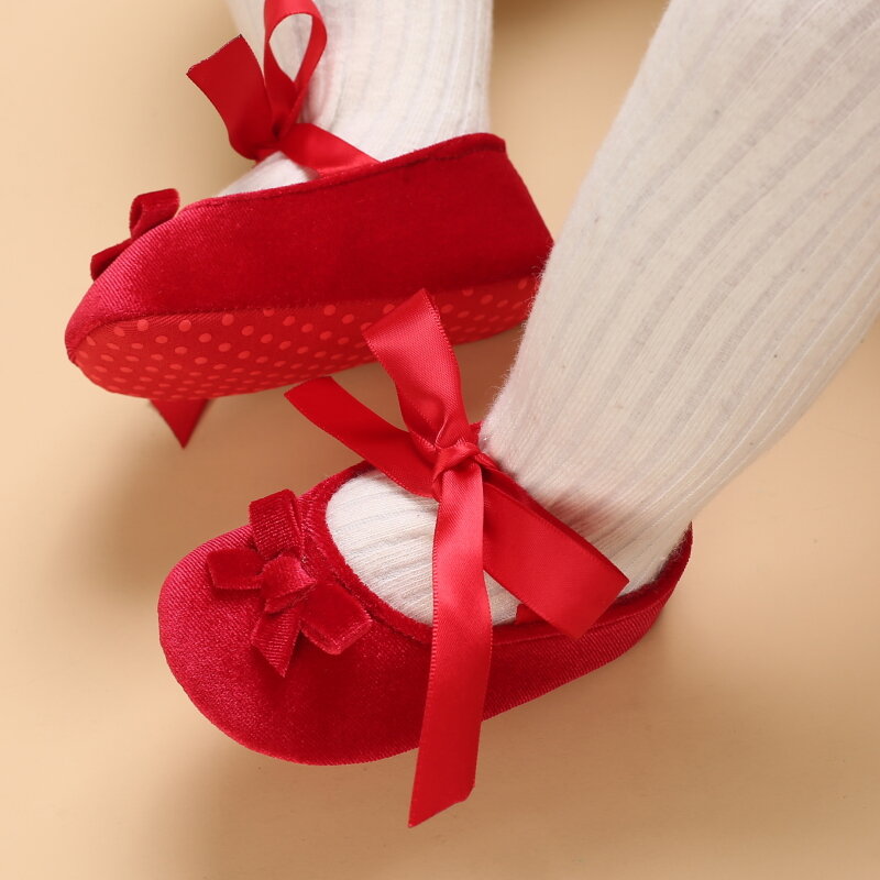 Zapatos de princesa con lazo para bebé recién nacido, zapatos informales para caminar, suela suave, Color sólido, estilo encantador, primavera y otoño, 0-18 meses