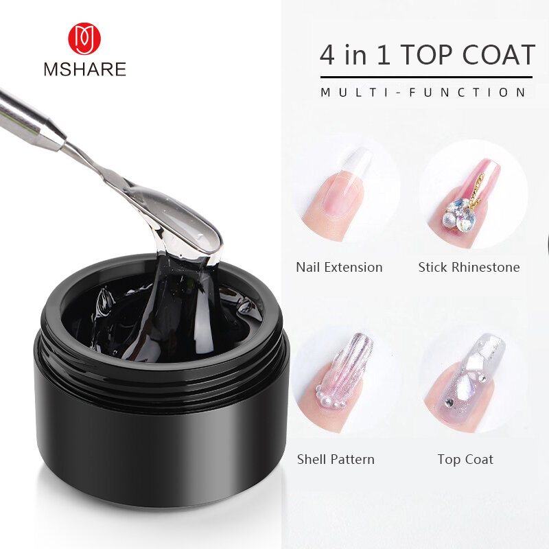 MSHARE 3D Top Coat UV LED Gel Rhinestones No Wipe Topcoat Without Sticky Layer Water Drop 50ml