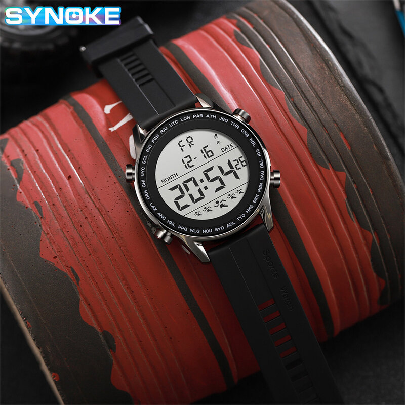 SYNOKE – montre-bracelet de sport étanche pour hommes, horloge électronique, Design Ultra-mince, grands chiffres