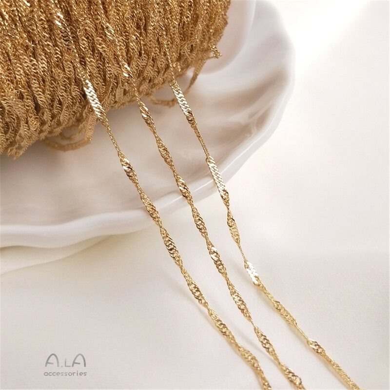 14K Gold-filled Copper Chain Bag Real Gold Water Wave Chain DIY Handmade Hanging Chain Necklace Ear Jewelry Loose Chain Material