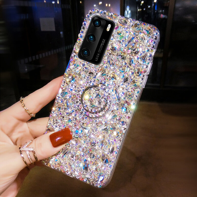 Luxury Bling Rhinestone Phone Case For Samsung S23 S22 S21 FE Ultra Note20 A04 A14 A24 A34 A54 A13 A72 Ring Stand Diamond Cover
