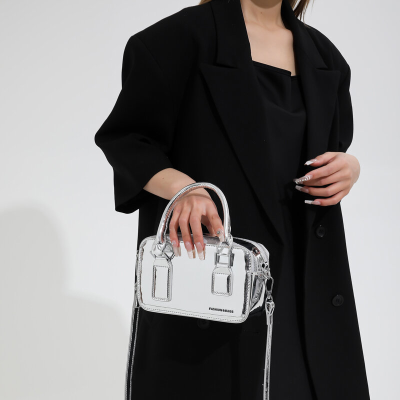Mini Cute PU Leather Shoulder Bag Lady Handbags and Purses Women 2024 Korean Fashion Silver Crossbody Bag with Short Handle
