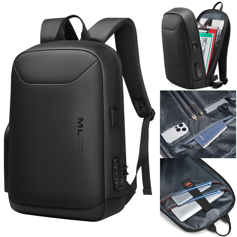 الرجال مكافحة سرقة 15.6 بوصة محمول حقائب USB مقاوم للماء دفتر حقيبة مدرسية الرياضة السفر حقيبة مدرسية حزمة على ظهره للذكور