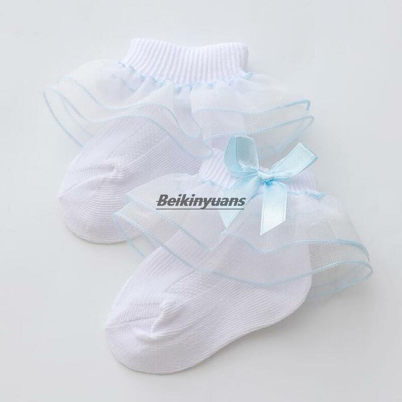 Nova primavera e verão menina meias bebê princesa meias de bebê agulha dupla laço meias crianças meias