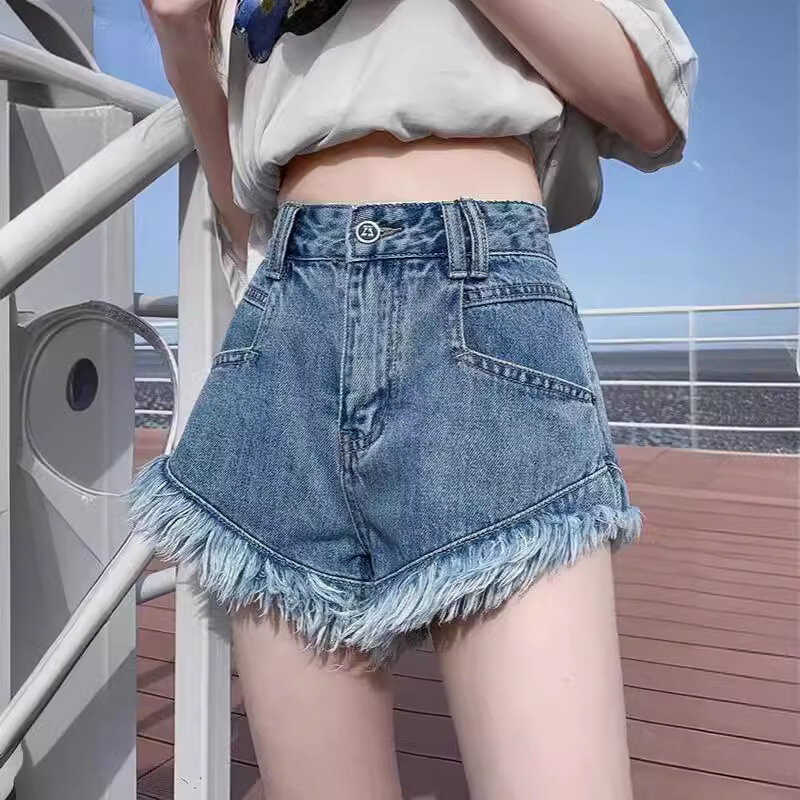 Pigro corto per le donne giapponese solido Denim moda Harajuku Streetwear ragazze piccanti nuovo bordo grezzo estate tutto-fiammifero vita naturale