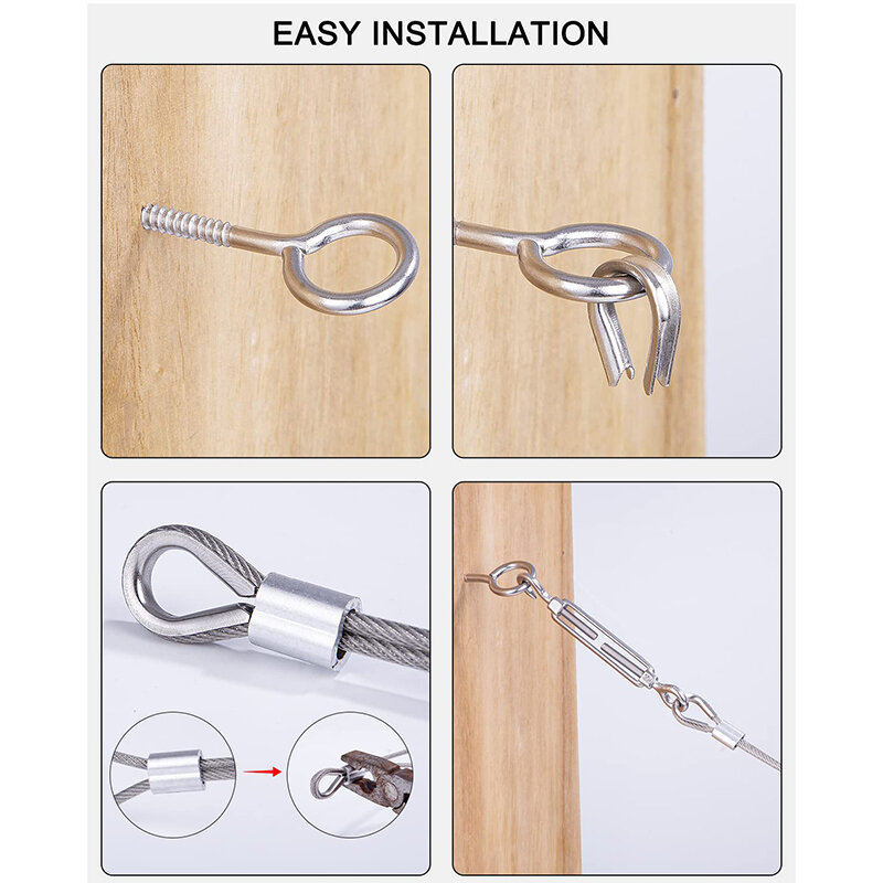 20M/30M 3mm 304 Stainless Steel Wire Rope Suspension Kit PVC Coated Clothes With Hook Tensioner Lighting Fixtures Garden Wire