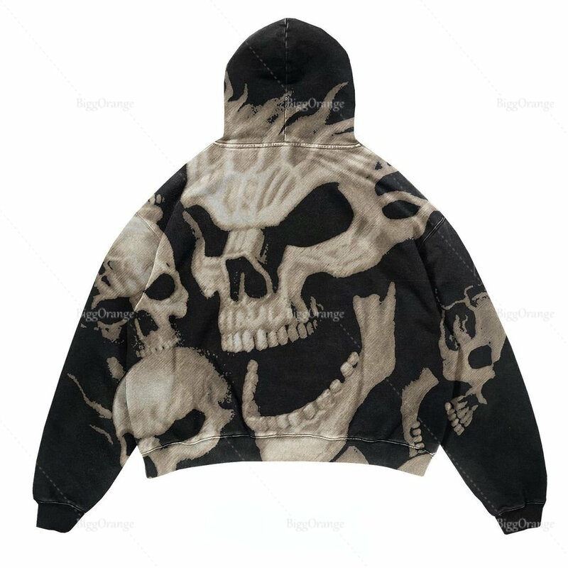 New front and back large skull print punk sweater hoodie personalized skull hoodie