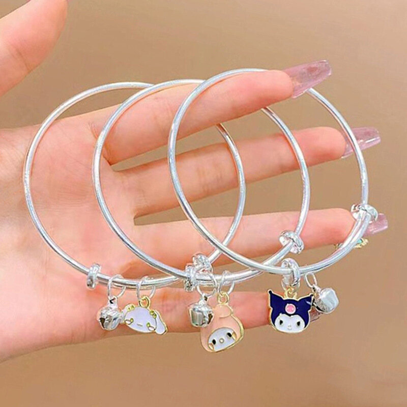 Sanrio gelang wanita kartun kayu manis anjing Kuromi dapat menyusut ukuran gelang pasangan teman baik liburan hadiah gelang