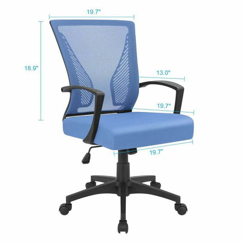 Vineego Mid-Back Mesh Bureaustoel Ergonomische In Hoogte Verstelbare Computerstoel Met Lendensteun En Armleuning Blauw