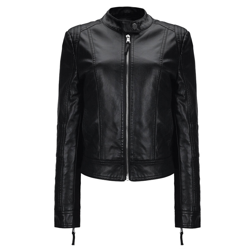 Женская короткая мотоциклетная куртка, однотонная повседневная куртка из искусственной кожи, уличная одежда, весна-осень 2024