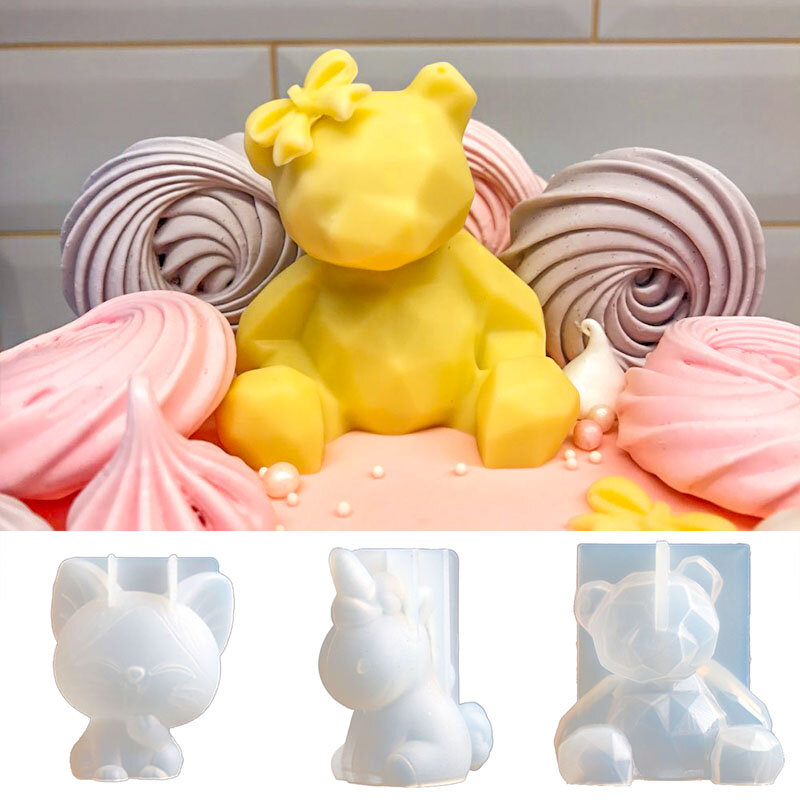 3d estéreo urso molde de silicone diy animal em forma de vela molde de gesso sabão vela que faz suprimentos artesanal bolo de chocolate decoração