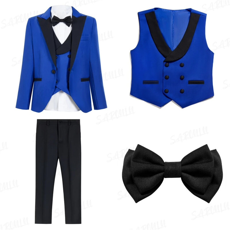 Boys Suits Wedding Outfit Church School Ceremony Flower Piano Performance 4-pieces Birthday Gift Elegant Clothes Set HH008