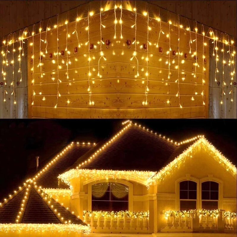 Cortina de luces Led de carámbano, cadena de luces impermeables de 5M, para exteriores, Navidad, caída de 0,4-0,6 m, aleros decorativos para jardín y centro comercial