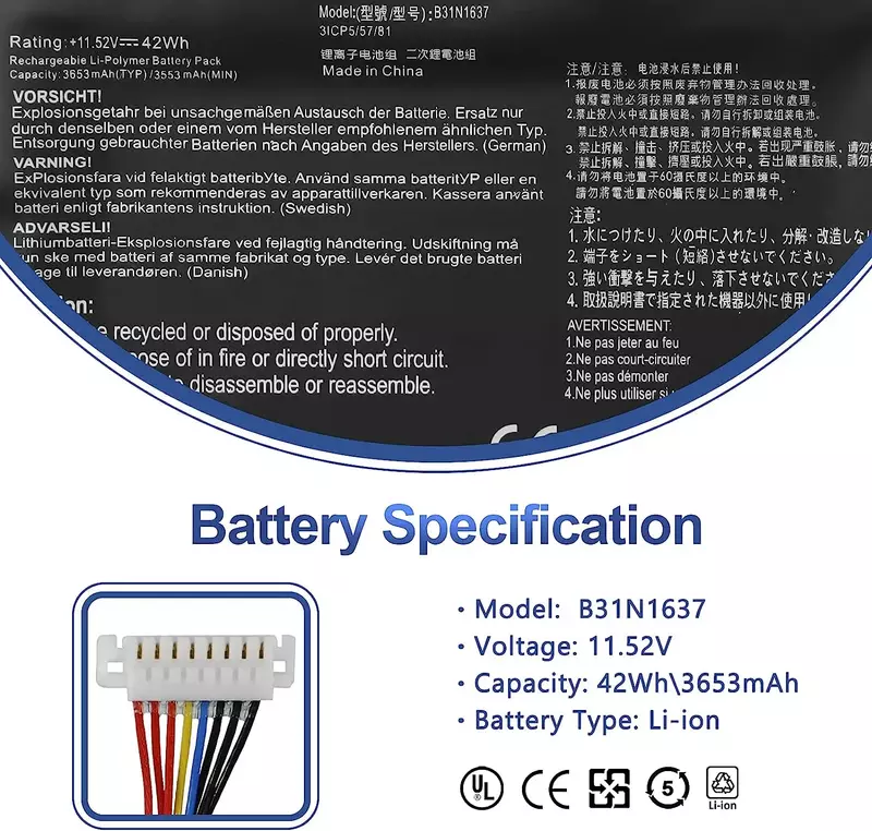 Replacement Replacement pengganti baterai Laptop untuk ASUS VivoBook X510 X510U X510UQ X510UAR S510U S510UN S510UR S510UA F510 F510U