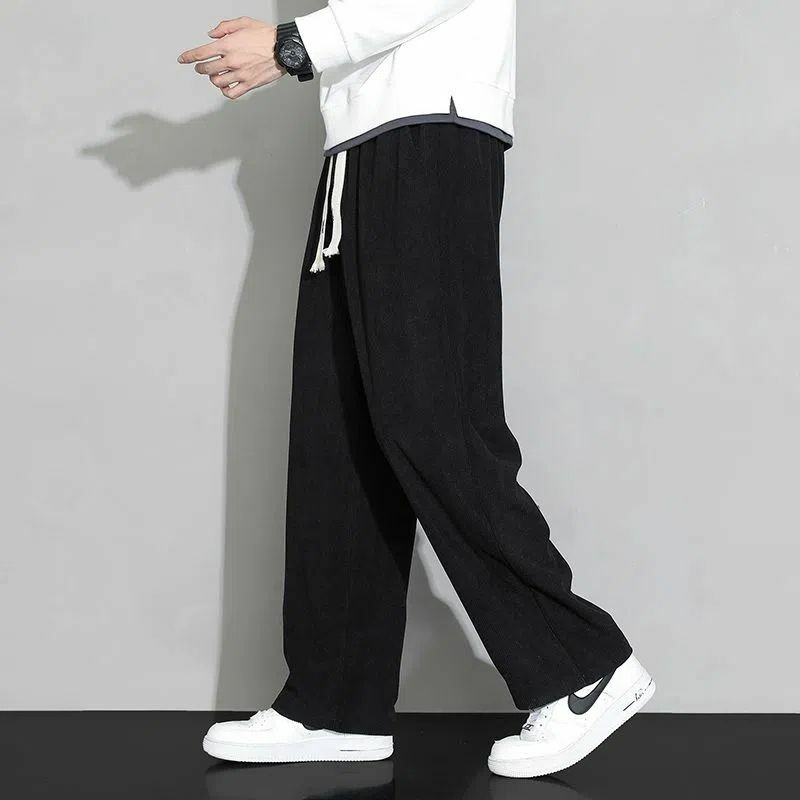 Винтажные высококачественные вельветовые свободные прямые широкие брюки, мужские повседневные флисовые плотные теплые однотонные уличные Молодежные мешковатые брюки