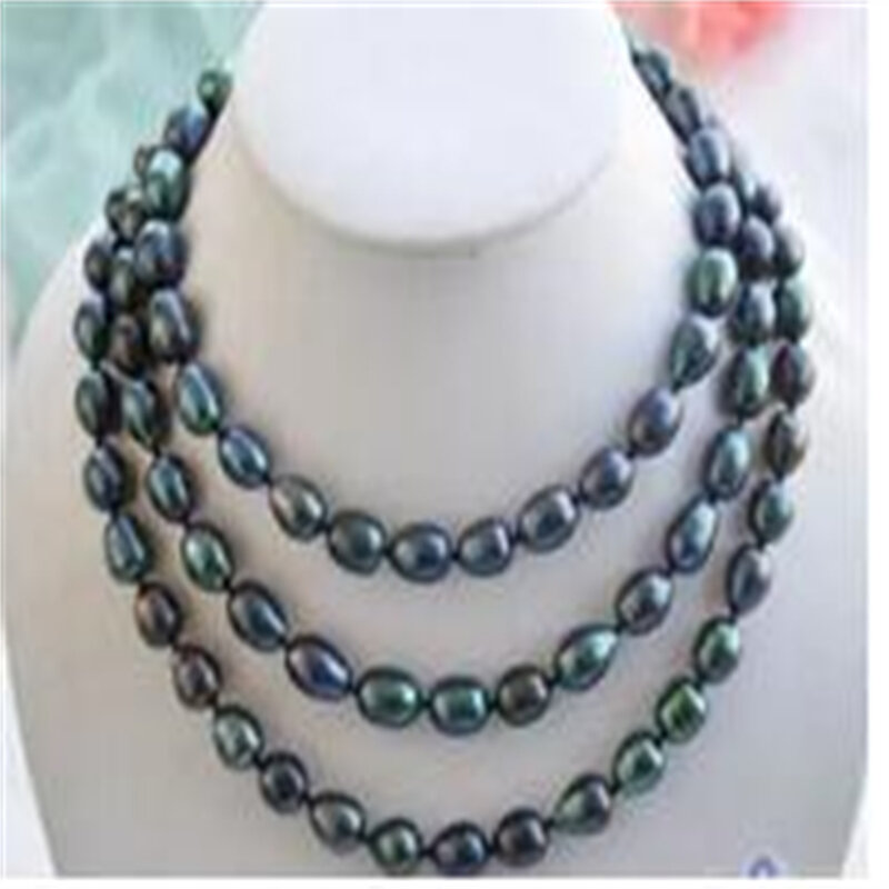 Nuova collana di perle naturali nere tahitiane calde 9-10mm 48"