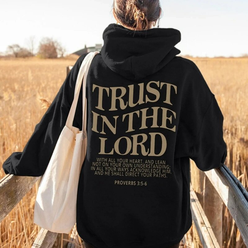 2024 Autumn Spring Trend Letter Print Christian Hoodie for Women Casual Comfortable Warm Tops Oversize Sweatshirt Female Clothes