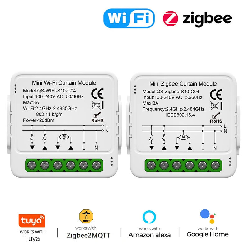 Tuya Smart WiFi Zigbee Módulo de Cortina, Interruptor de Persianas, Obturador de Rolo Conectado, Motor Elétrico, Compatível com Alexa, Google Home