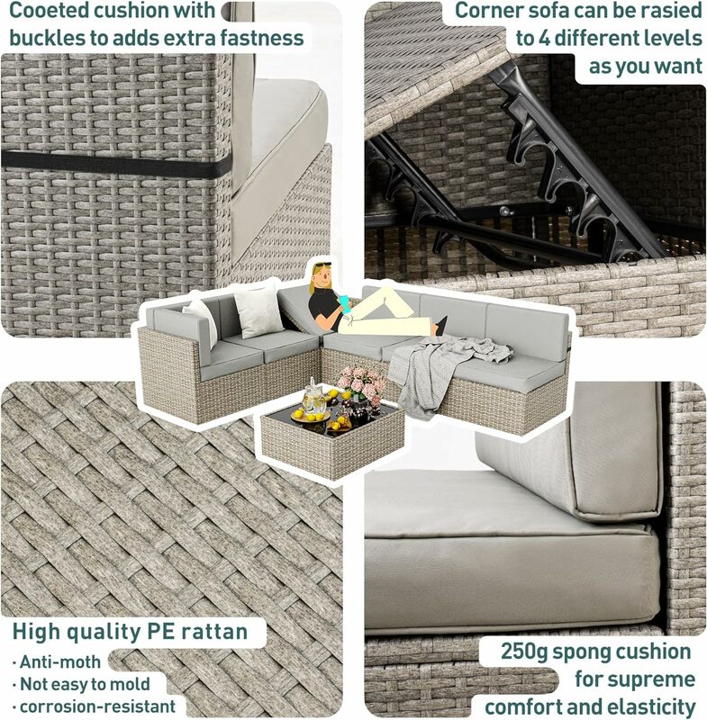 Pamapic Patio Furniture Set, 7 Pieces Modular Outdoor Sectional,Wicker Patio Sectional Sofa Conversation Set, Rattan Sofa