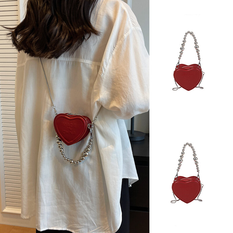 Squisita Mini borsa per le donne 2024 nuova lettera catena di perline borse a tracolla a spalla singola nuove ragazze coreane Red Love piccolo portafoglio