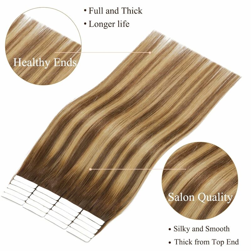 Tape In Hair Extensions 100% Remy Natural Human Hair 16 To 26 Inch Skin Weft Invisiable Seamless Omber Color 4/27 Glue For Salon