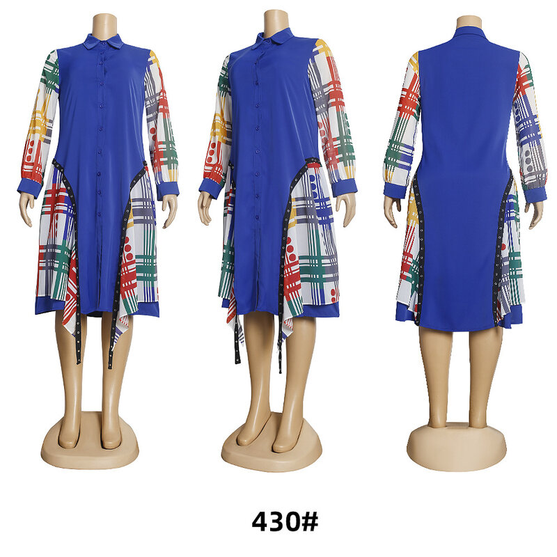 Africa Big Size 2023 New Fashion Commuter Cardigan Color MIDI Skirt European and American Foreign Trade 430#