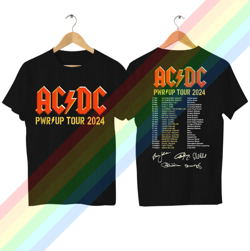 Kaus pria baru 2024 kaus kasual AC Pwr Up World Tour DC kaus grafis ukuran besar antilembap nyaman Streetwear S-3XL kaus keren