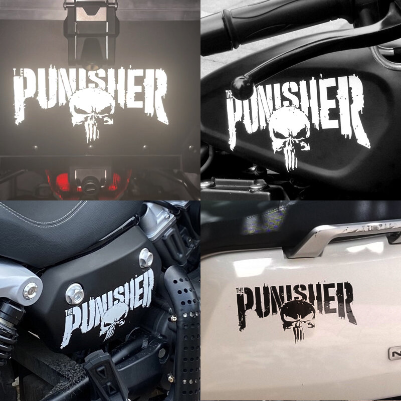 Calcomanías reflectantes de PVC para tanque de motocicleta, accesorios decorativos creativos, calcomanías para casco de Punisher, 22cm x 11cm
