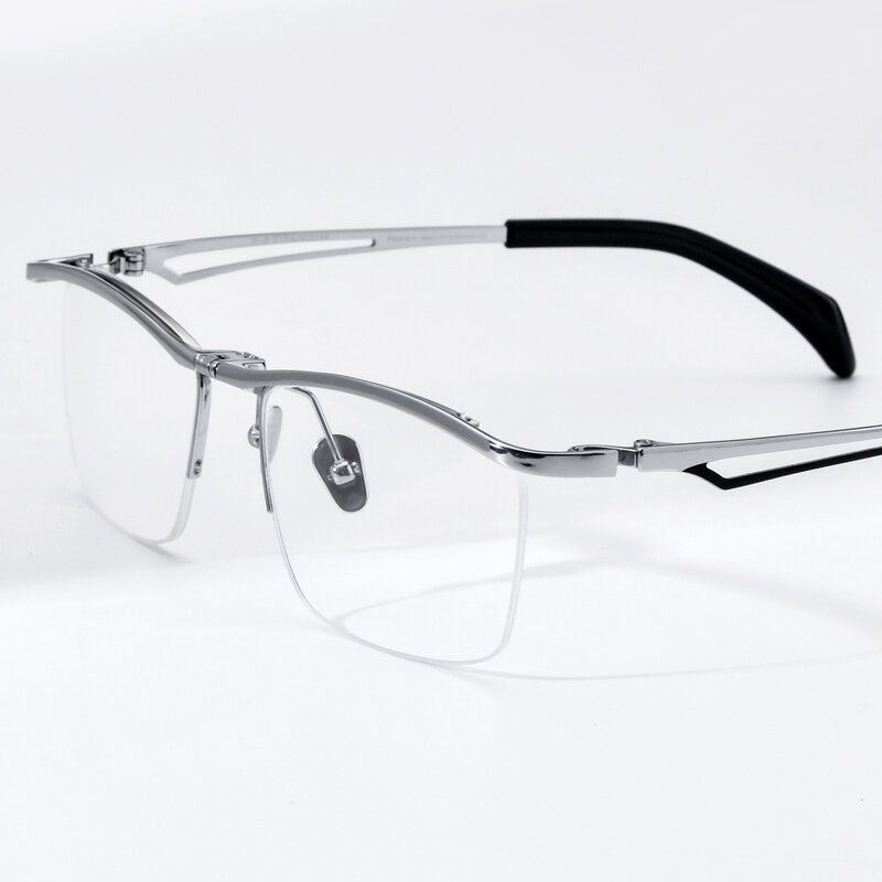 FONEX 180 ° พลิกไทเทเนียมกรอบแว่นตาผู้ชาย2022ใหม่ Semi Rimless Square แว่นตาครึ่งแว่นตา F8044