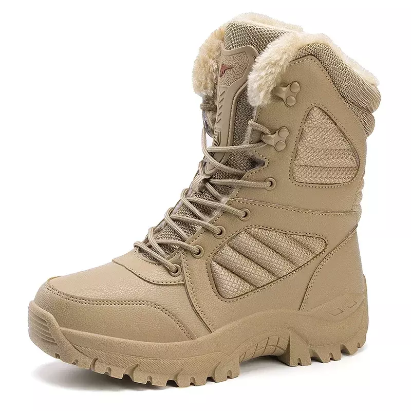 Bottes militaires montantes imperméables pour hommes, chaussures d'extérieur en coton, bottes de randonnée, bottes de neige, chaussures de rinçage, optique, plus chaud, grande taille, hiver