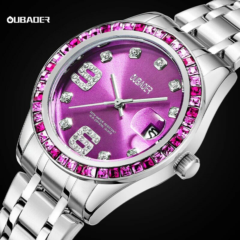 OUBAOER-Relógio de quartzo em aço inoxidável para mulheres, relógio de pulso, pulseira, simples, impermeável, luminoso, senhoras relógios, nova moda, luxo, 2023