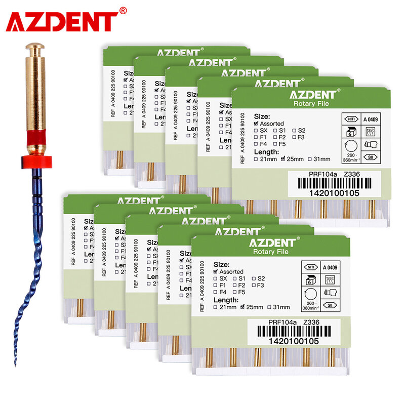 AZDENT-limas de raíz de Canal activado por calor Dental, puntas endodónticas de aleación de níquel-titanio, uso en motor de 25mm, SX-F3, 10 cajas