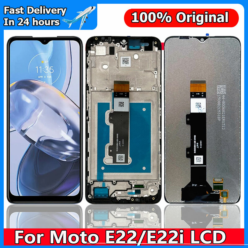 Layar 6.5 inci untuk Motorola Moto E22, layar sentuh LCD, pengganti perakitan Digiziter Sensor layar sentuh untuk Motorola Moto E22i dengan bingkai