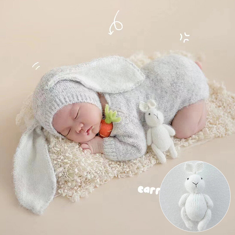 Bambole di coniglietto di cartoni animati lavorate a maglia fatte a mano accessori per la fotografia di neonati oggetti di scena di peluche Pacify Rabbit Toys puntelli per foto infantili