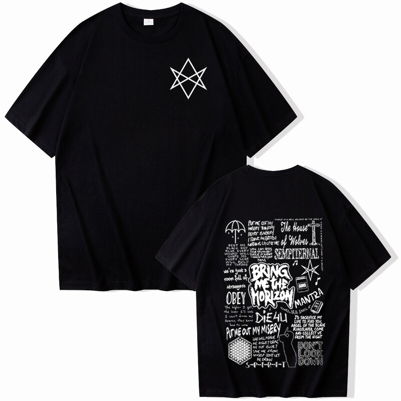 ユニセックスのロックミュージックシャツ、地平線を持っている、ラウンドネック、半袖シャツ、ロック