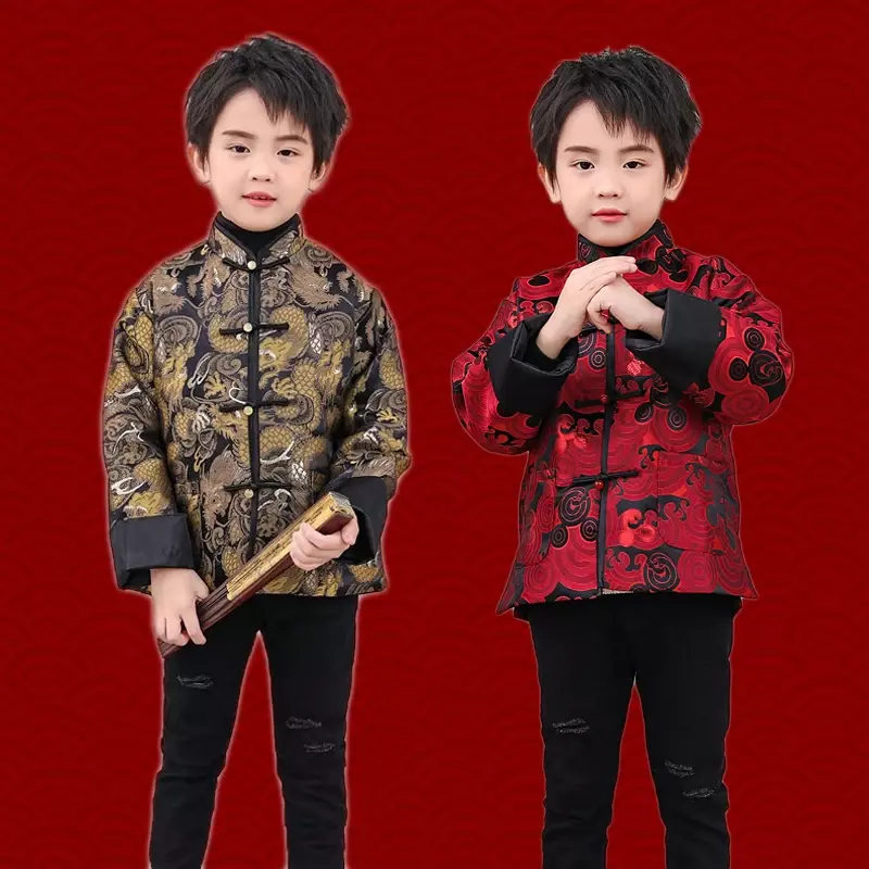 Chaqueta de traje Tang chino para niños, traje tradicional chino, traje de Año Nuevo, abrigo con estampado de dragón, Navidad, Invierno