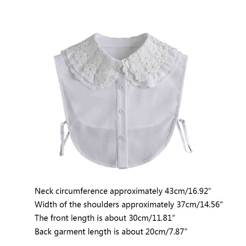 Dames multi-gelaagde revers faux kraag vintage voor wit half shirt blouse dickey uitgehold borduurwerk bloemen gewas
