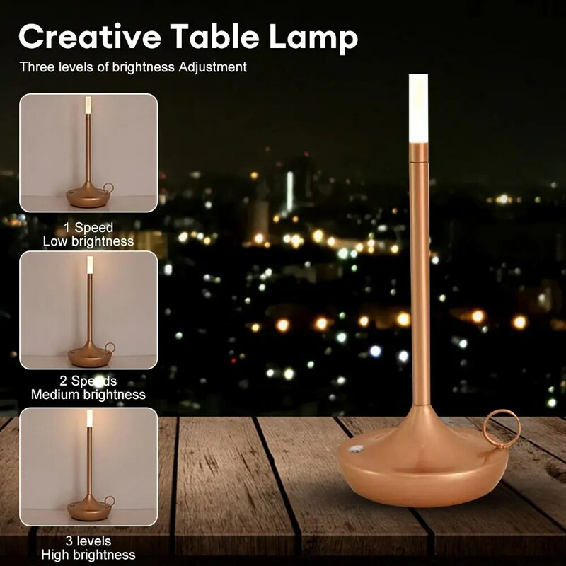 테이블 램프 충전식 무선 터치 금속 램프 창조적 인 레트로 바 램프 침실 거실 식당 홈 장식