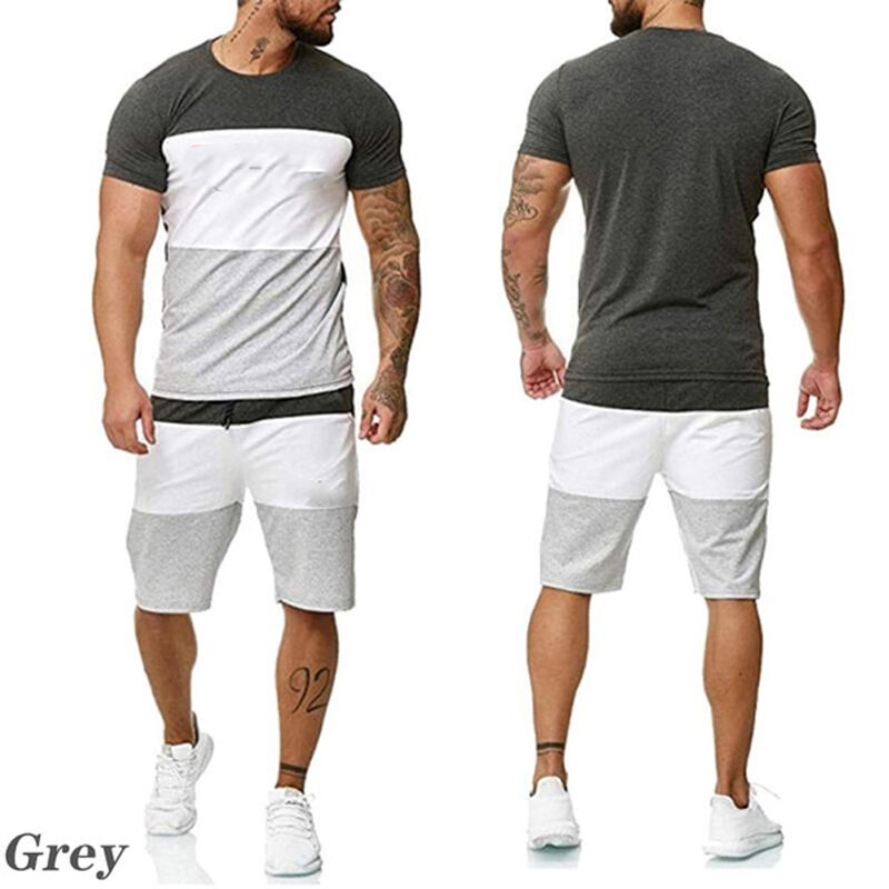 Camiseta informal de retales para hombre, chándal de manga corta a la moda, conjunto de gran tamaño, color liso, Verano