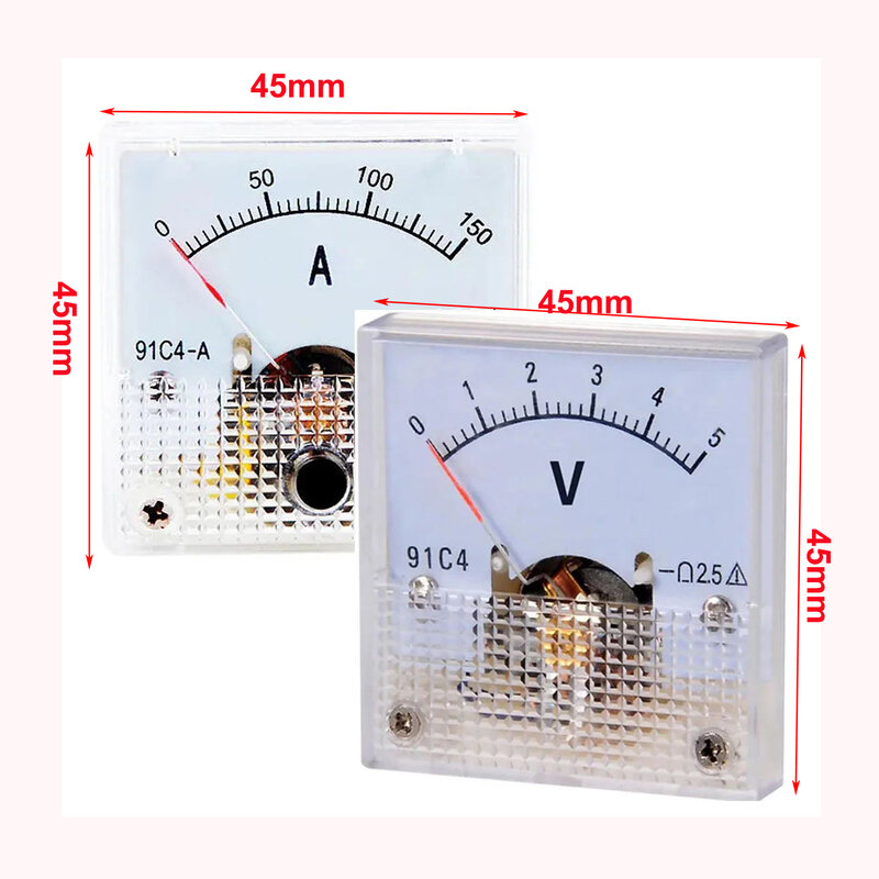 Medidor de amperios de CC 91C4, amperímetro de 1/2/3/5/10/20/30/50/100/200 A V, voltímetro de Panel analógico, amperímetro mecánico 91C4