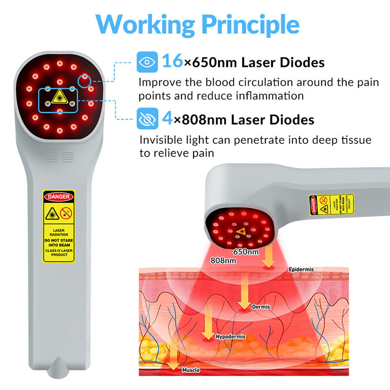 Zjzk terapi luka Laser portabel, alat medis hewan manusia digunakan untuk mengurangi nyeri 4x808nm 16x650nm 880mW