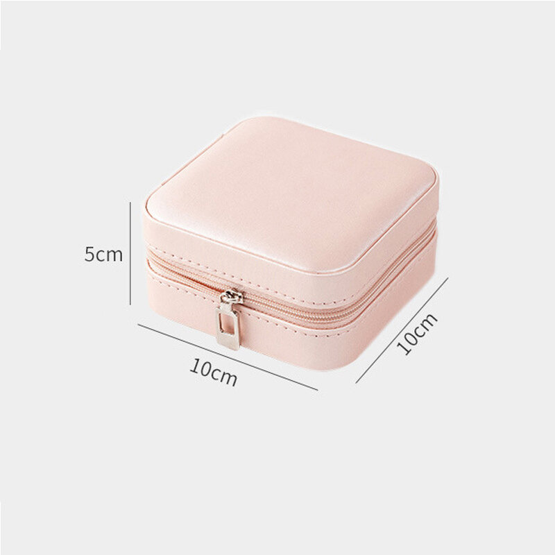 Mini caja organizadora de joyería, estuche de viaje con cremallera, de cuero PU, portátil, para pendientes, collar, anillo